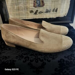 Stuart Weitzman 'Lingo' Tan Suede Smoking Loafer Size 9